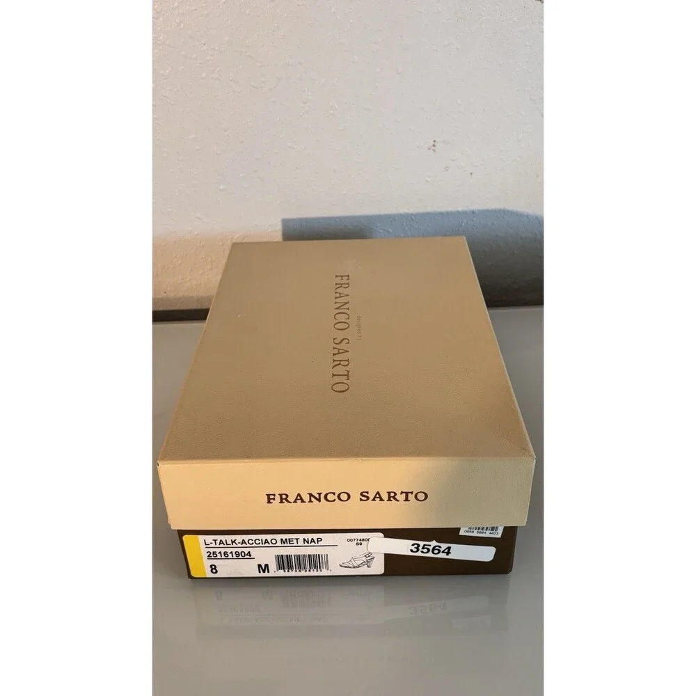 Franco Sarto Women's L-Talka-Accaio Silver ‎ Cork Heel Sandals Size 8M NW BOX